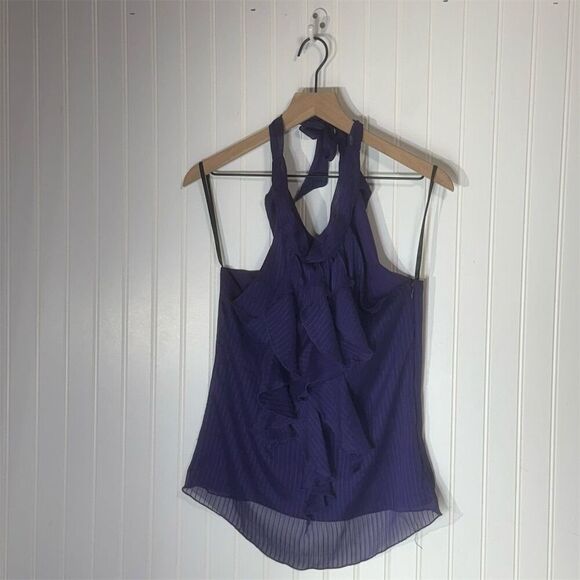 IZ Byer California Ruffle Halter Top M Purple Sheer Y2K Party Tie Neck Blouse - Picture 1 of 8